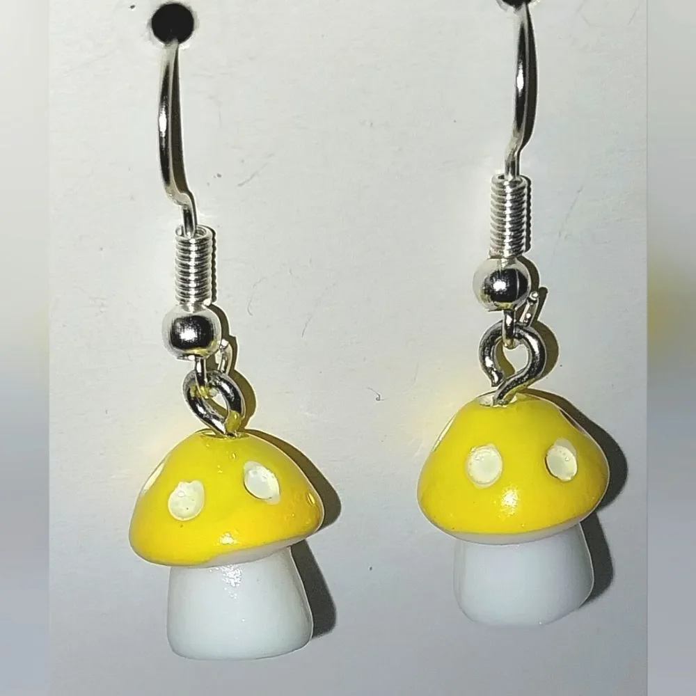 Hand crafted mushroom dingle earrings